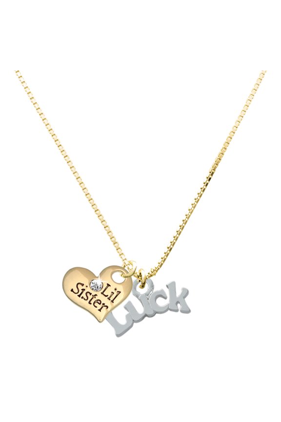 Silver-tone Luck - Large Goldtone Lil Sister Heart Charm Necklace, 17.5"+2" Extender
