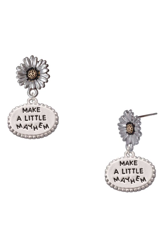 Silver-tone Make a Little Mayhem Oval - Two-tone Daisy Flower Post Earrings