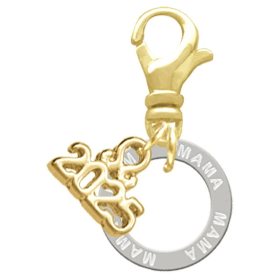 Delight Jewelry Silver-tone Mama Eternity Ring - Gold-tone Clip on Charm with Mini Year 2025