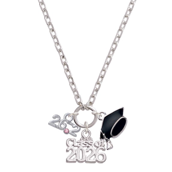 Delight Jewelry Silver-tone Marathon - 26.2 with Pink Crystal - Class of 2026 Graduation Zoey Charm Necklace, 28"