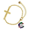 thumbnail image 1 of Delight Jewelry Silver-tone Mardi Gras Jester - Gold Tone Joshua 1:9 Strong and Courageous Engraved Cross Charm Bracelet, 6.5+1.5" Extender, 1 of 4