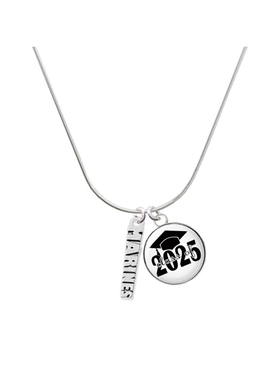 Silver-tone Marines - Script Class of 2025 Dome Charm Necklace, 18"
