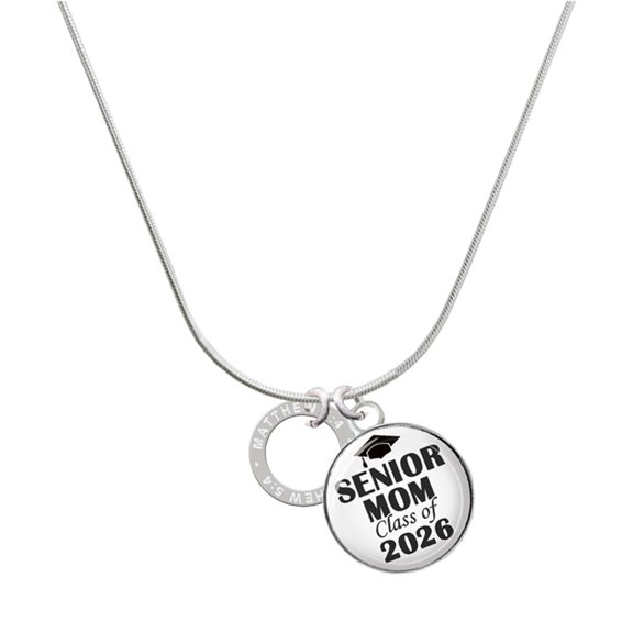 Delight Jewelry Silver-tone Matthew 5:4 Eternity Circle - Silvertone Senior Mom Class of 2026 Dome Necklace, 18"