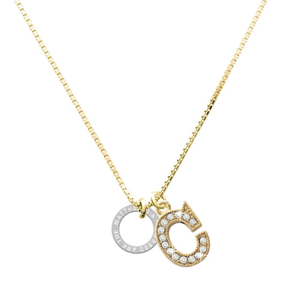Delight Jewelry Silver-tone Matthew 5:8 Eternity Ring with a Large Goldtone Crystal Initial - C - Charm Necklace, 17.5"+2"