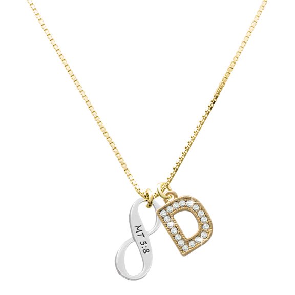 Delight Jewelry Silver-tone Matthew 5:8 Infinity Sign with a Large Goldtone Crystal Initial - D - Charm Necklace, 17.5"+2"