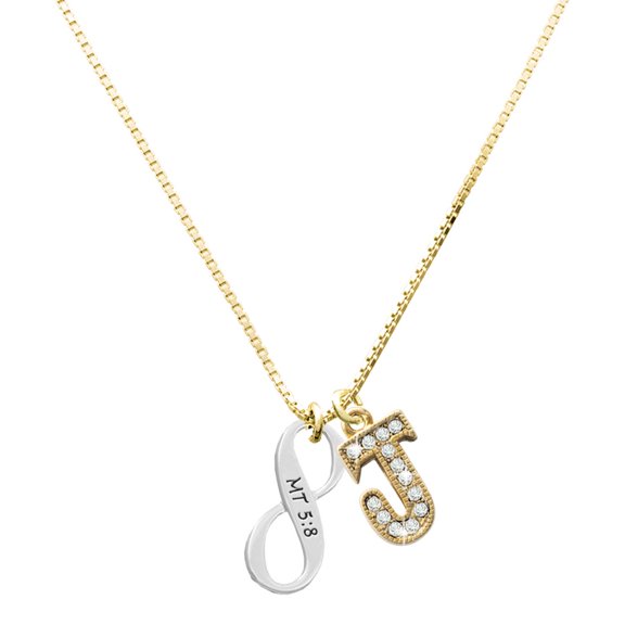 Delight Jewelry Silver-tone Matthew 5:8 Infinity Sign Charm and Goldtone Crystal Initial J Charm Necklace, 17.5"+2"