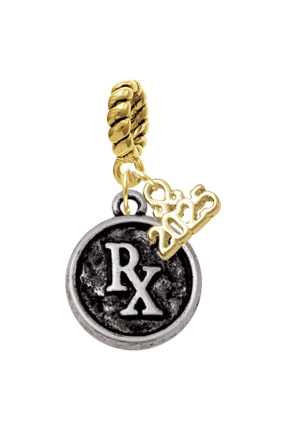Silver-tone Medical Caduceus Seal - Rx - Gold-tone Rope Charm Bead Dangle with Mini 2025