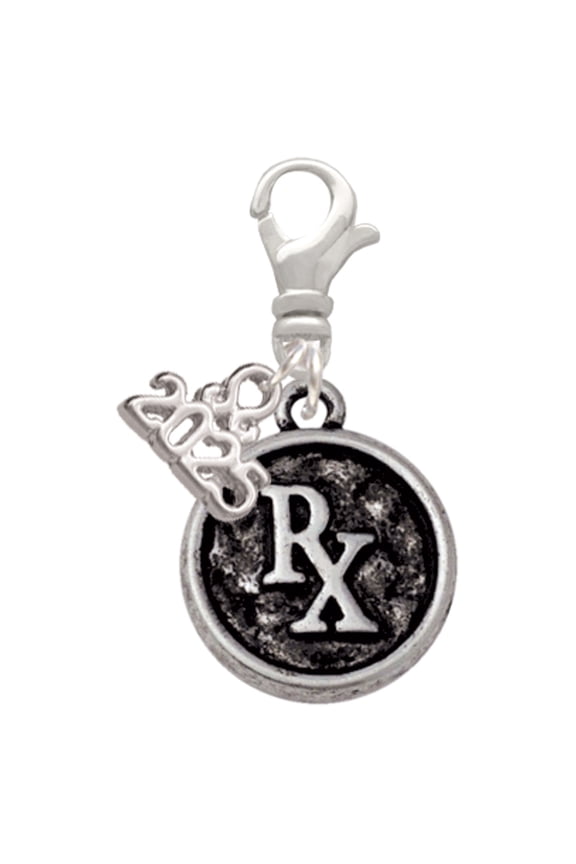 Silver-tone Medical Caduceus Seal - Rx - Silver-tone Clip on Charm with Mini Year 2025