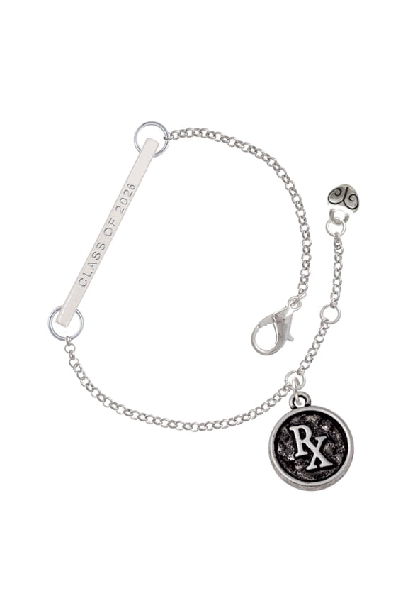 Silver-tone Medical Caduceus Seal - Rx - Silvertone Class of 2026 Delicate Bar Bracelet, 8.5"