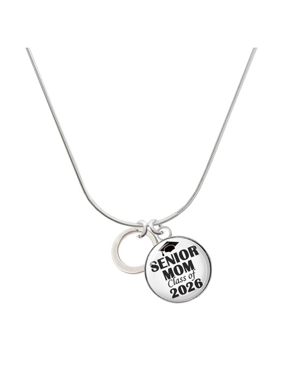 Silver-tone Medium Karma Circle - Silvertone Senior Mom Class of 2026 Dome Necklace, 18"