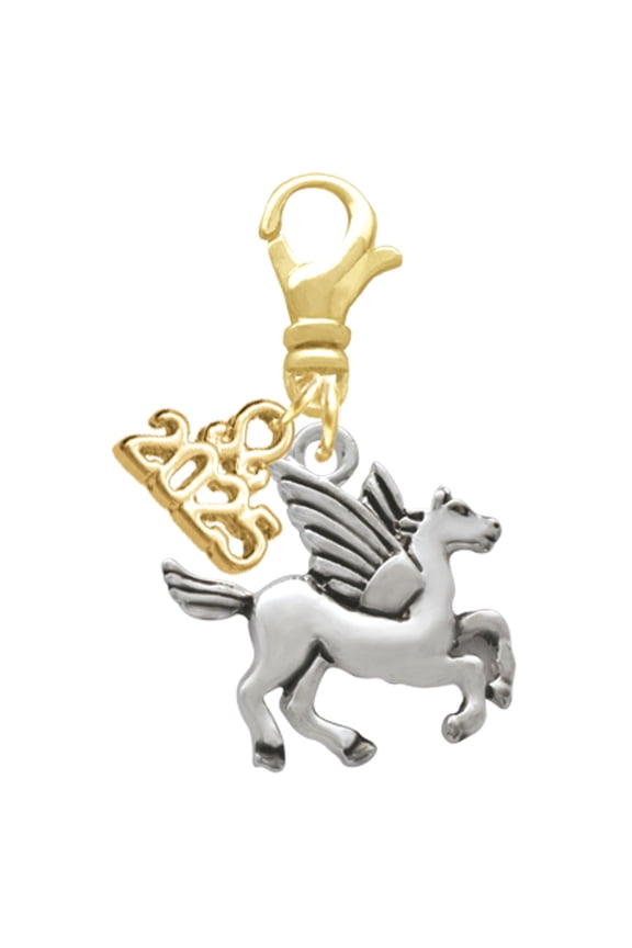 Silver-tone Medium Pegasus - Gold-tone Clip on Charm with Mini Year 2025
