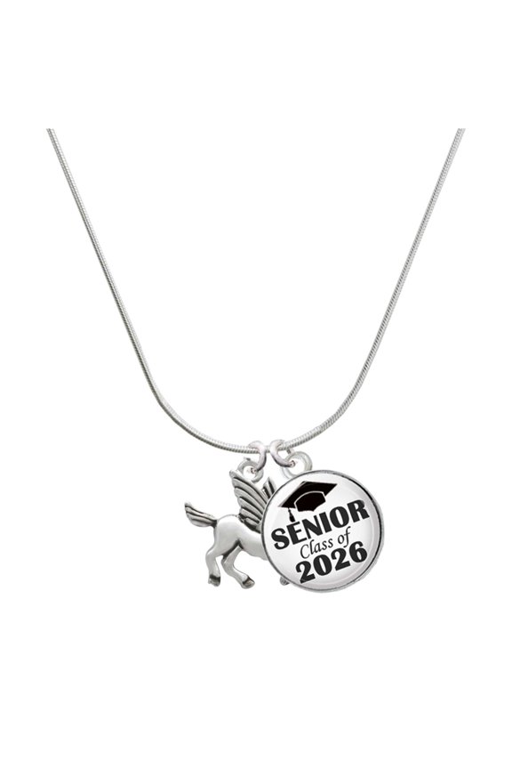 Silver-tone Medium Pegasus - Silvertone Senior Class of 2026 Dome Necklace, 18"