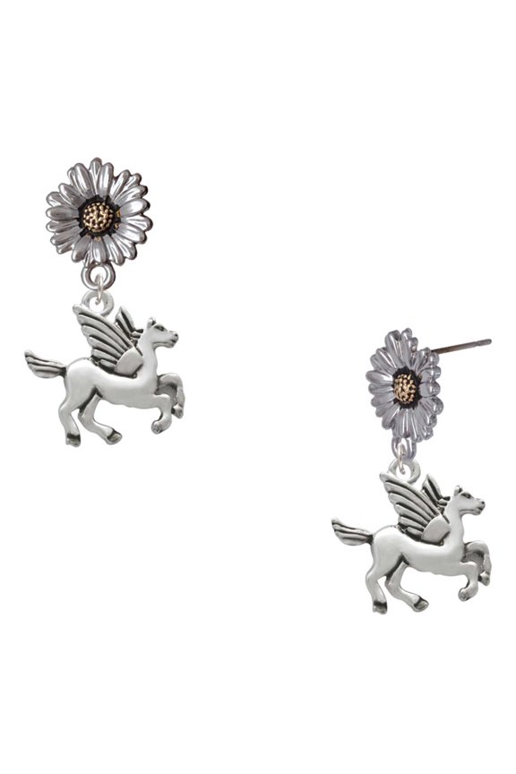 Silver-tone Medium Pegasus - Two-tone Daisy Flower Post Earrings