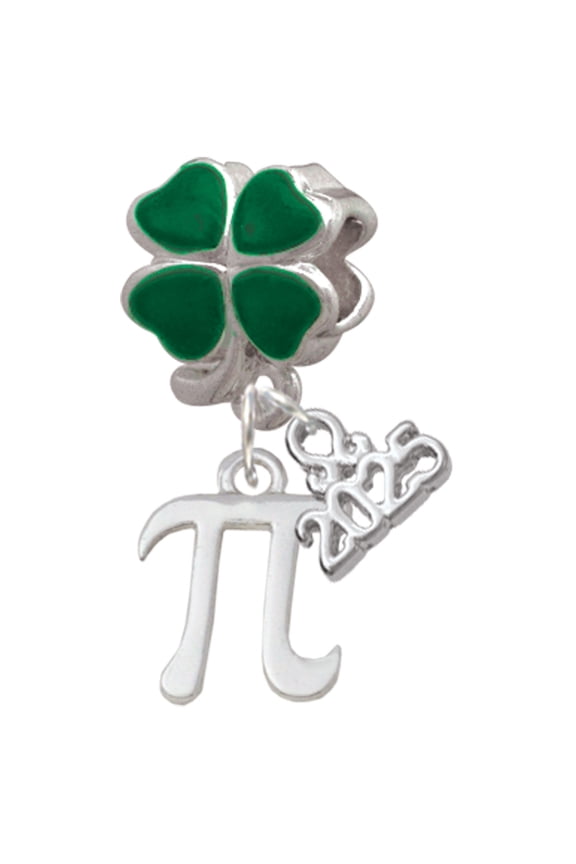 Silver-tone Medium Pi - Good Luck Green Four Leaf Clover Charm Bead Dangle with Mini 2025