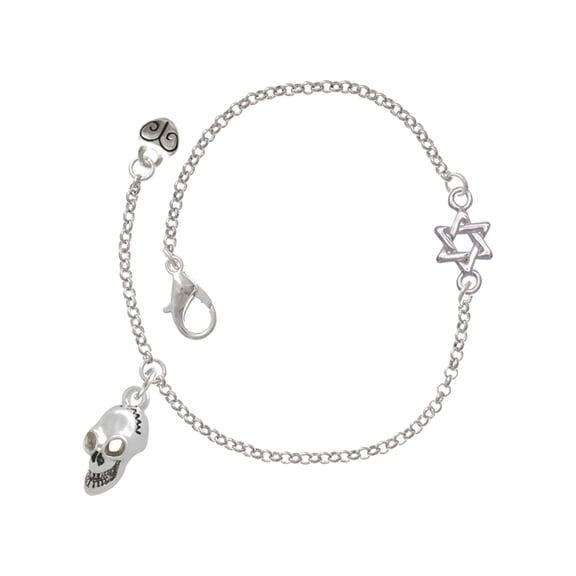 Delight Jewelry Silver-tone Medium Skull - Silvertone Star of David Delicate Bracelet, 6.25+1.75" Extender