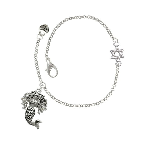 Delight Jewelry Silver-tone Mermaid - Silvertone Star of David Delicate Bracelet, 6.25+1.75" Extender