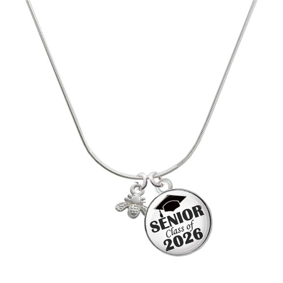 Delight Jewelry Silver-tone Mini Bee - Silvertone Senior Class of 2026 Dome Necklace, 18"