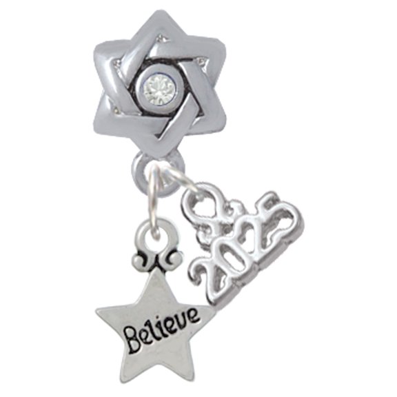 Delight Jewelry Silver-tone Mini ''Believe'' Star - Silver-tone Clear Star of David Charm Bead Dangle with Mini 2025