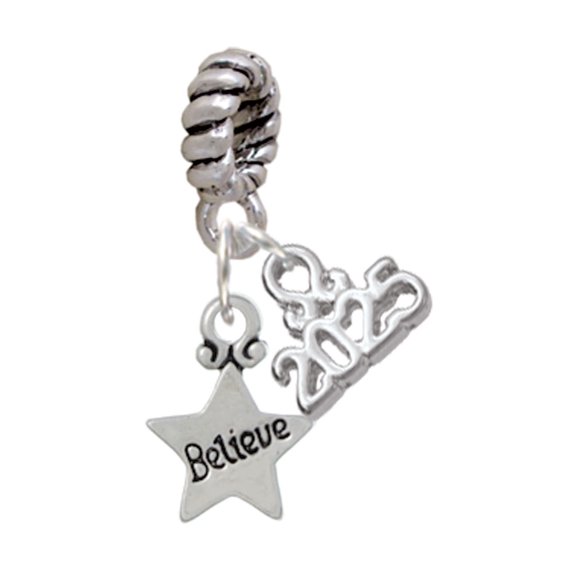 Delight Jewelry Silver-tone Mini ''Believe'' Star - Silver-tone Rope Charm Bead Dangle with Mini 2025