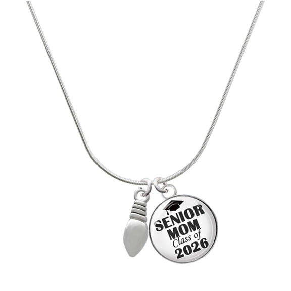 Delight Jewelry Silver-tone Mini Christmas Light - Silvertone Senior Mom Class of 2026 Dome Necklace, 18"