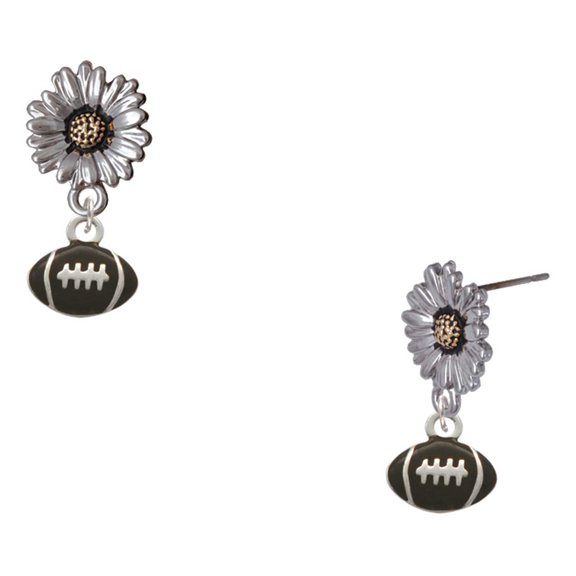 Delight Jewelry Silver-tone Mini Enamel Football - Two-tone Daisy Flower Post Earrings