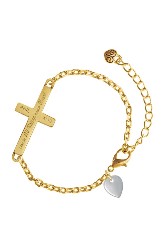 Silver-tone Mini Guitar Pick - Gold Tone Philipians 4:13 I Do All Things Through Christ Engraved Cross Charm Bracelet, 6.5+1.5" Extender