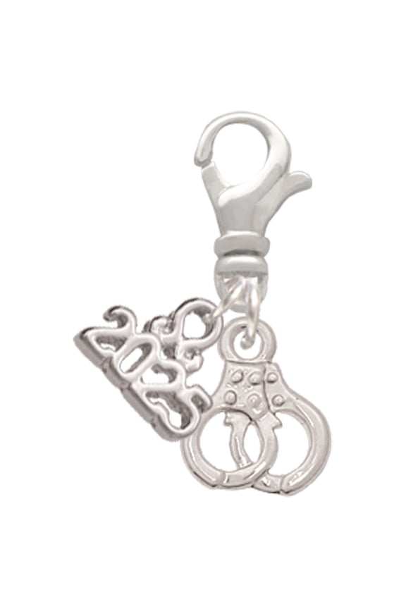 Silver-tone Mini Handcuffs - Silver-tone Clip on Charm with Mini Year 2025