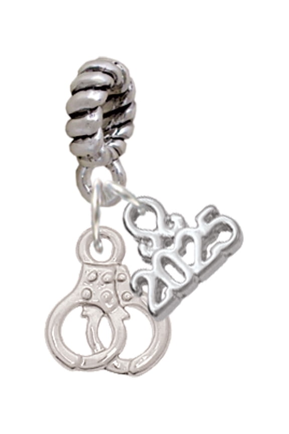Silver-tone Mini Handcuffs - Silver-tone Rope Charm Bead Dangle with Mini 2025