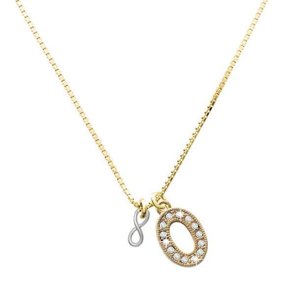 Delight Jewelry Large Goldtone Crystal Initial Necklace, featuring Silver Tone Mini Infinity Sign Charm, 17.5"+2", O