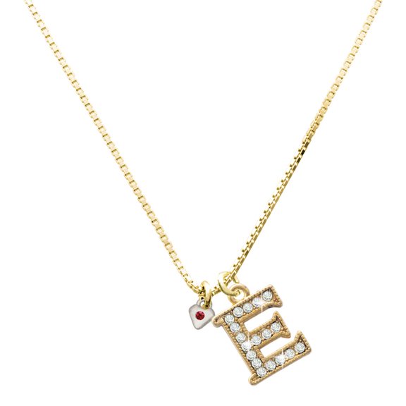 Delight Jewelry Silver-tone Mini January - Maroon Crystal Heart - Large Goldtone Crystal Initial - E - Charm Necklace, 17.5"+2"