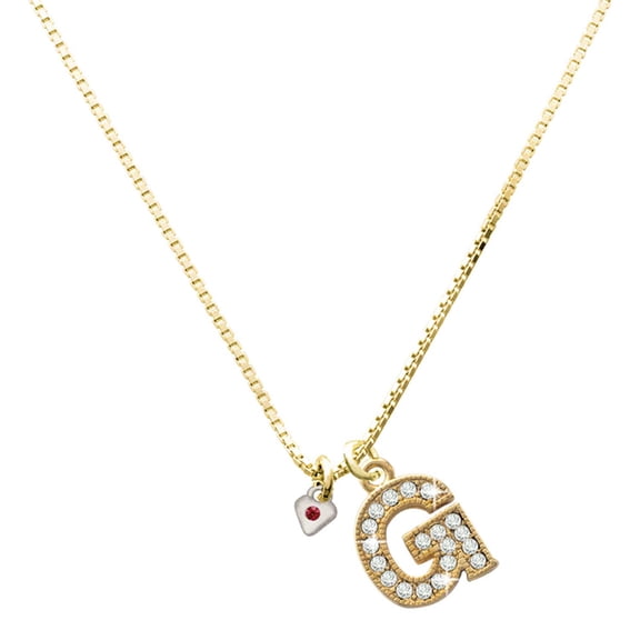 Delight Jewelry Silver-tone Mini January - Maroon Crystal Heart and a Large Goldtone Crystal Initial G Charm Necklace, 17.5"+2"