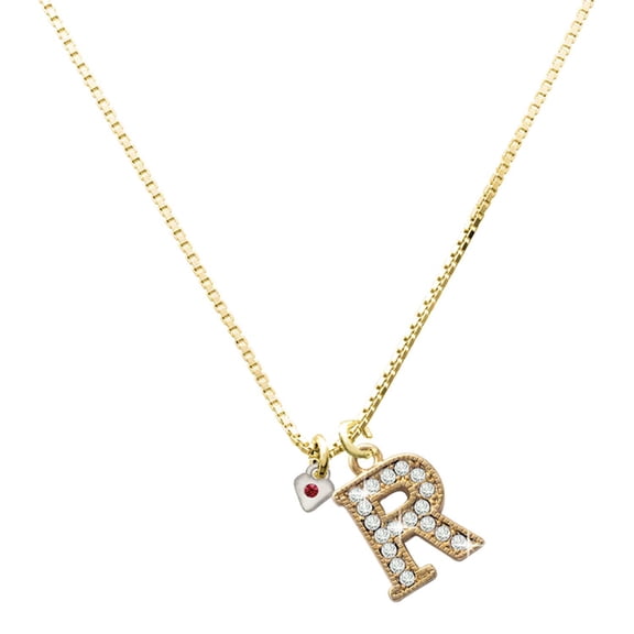 Delight Jewelry Silver-tone Mini January - Maroon Crystal Heart - Large Goldtone Crystal Initial - R - Charm Necklace, 17.5"+2"