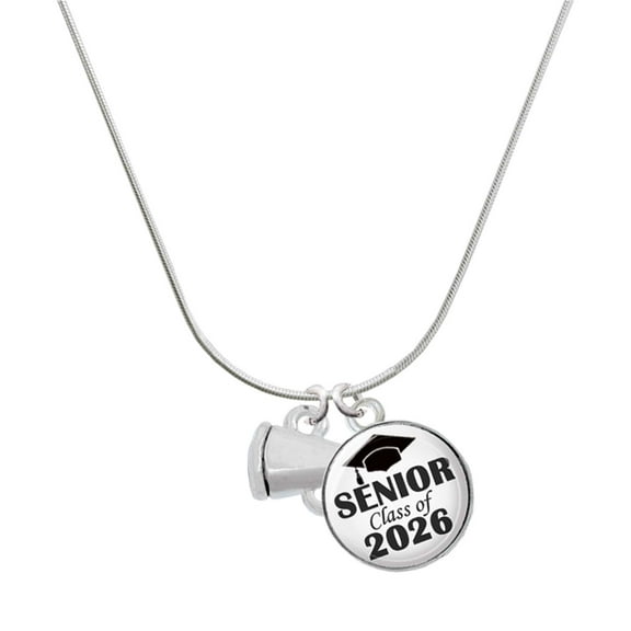 Delight Jewelry Silver-tone Mini Megaphone - Silvertone Senior Class of 2026 Dome Necklace, 18"