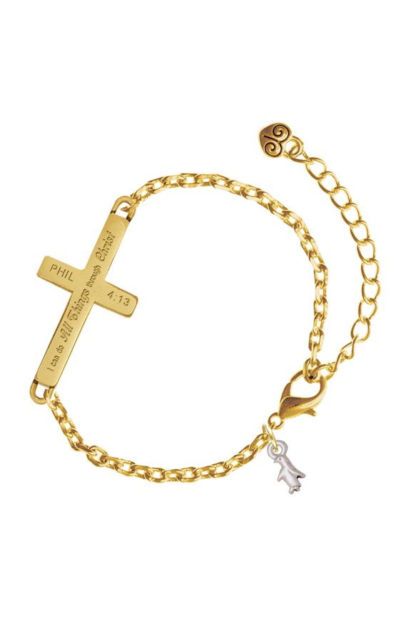 Silver-tone Mini Penguin - Gold Tone Philipians 4:13 I Do All Things Through Christ Engraved Cross Charm Bracelet, 6.5+1.5" Extender