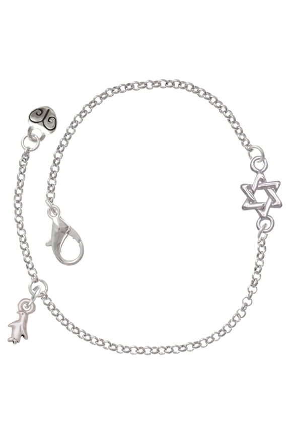Silver-tone Mini Penguin - Silvertone Star of David Delicate Bracelet, 6.25+1.75" Extender