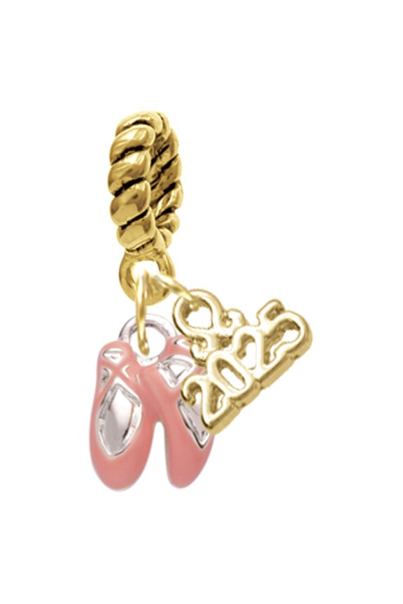 Silver-tone Mini Pink Ballet Slippers - Gold-tone Rope Charm Bead Dangle with Mini 2025