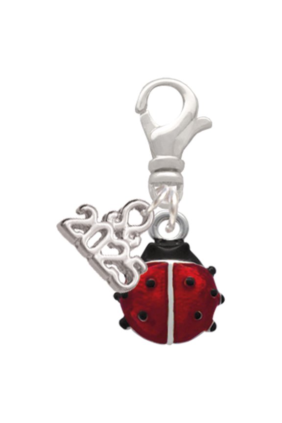 Silver-tone Mini Red Translucent Ladybug - Silver-tone Clip on Charm with Mini Year 2025