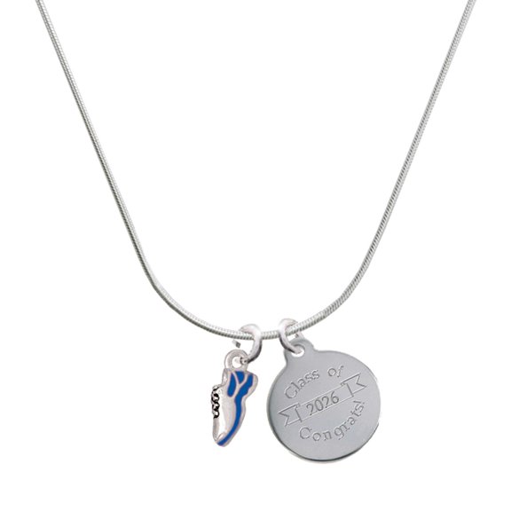 Delight Jewelry Silver-tone Mini Royal Blue Running Shoe - Engraved Congrats Class of 2026 Charm Necklace, 18"