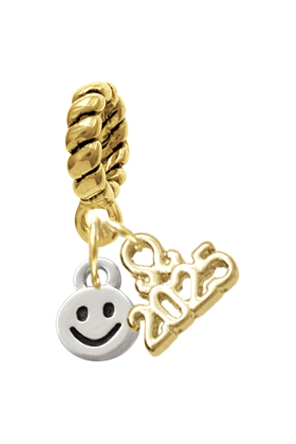 Silver-tone Mini Smiley Face - Gold-tone Rope Charm Bead Dangle with Mini 2025