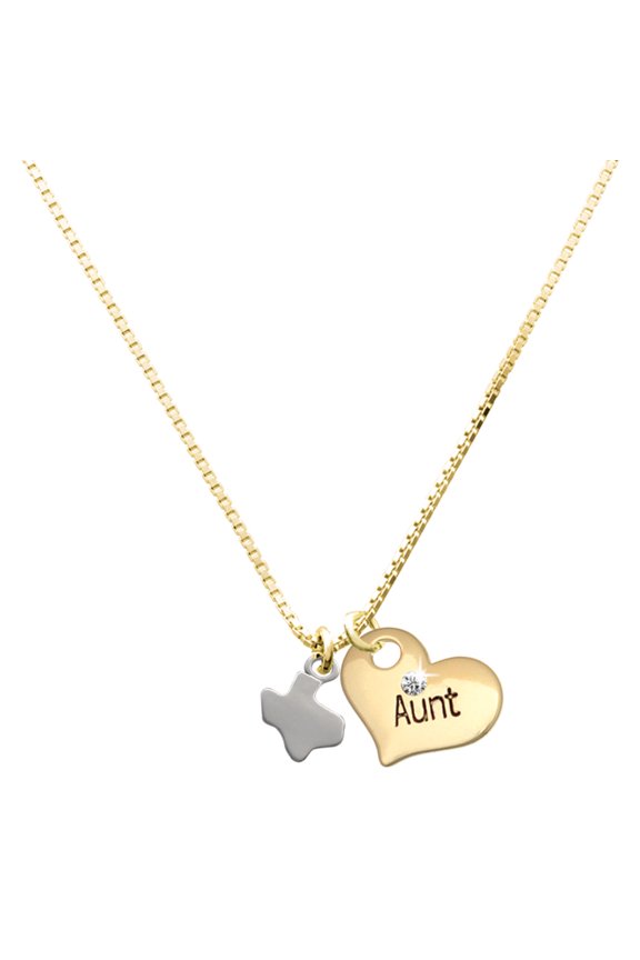 Silver-tone Mini Texas - Large Goldtone Aunt Heart Charm Necklace, 17.5"+2" Extender