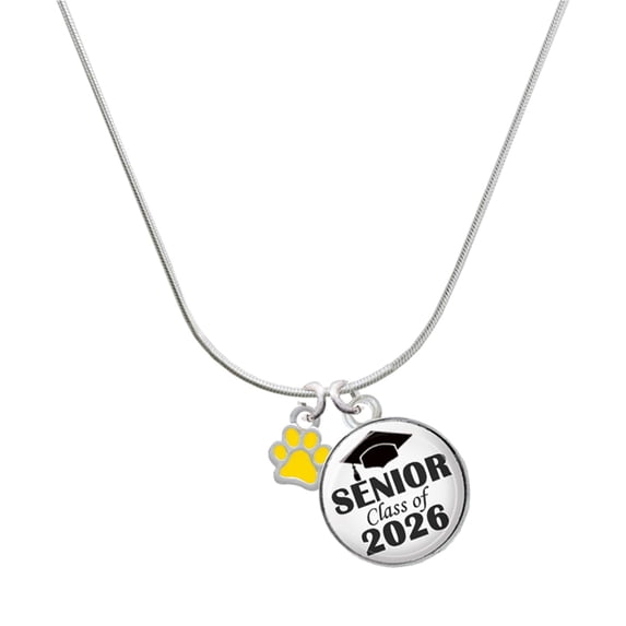 Delight Jewelry Silver-tone Mini Translucent Yellow Paw - Silvertone Senior Class of 2026 Dome Necklace, 18"