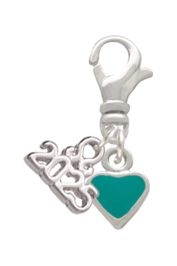 Silver-tone Mini Two Sided Teal Heart - Silver-tone Clip on Charm with Mini Year 2025