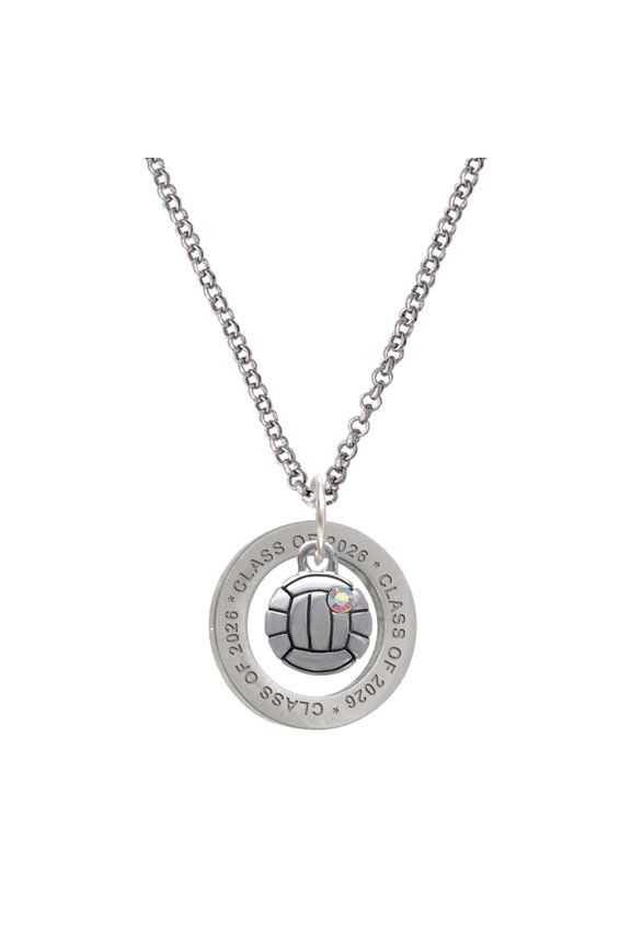 Silver-tone Mini Volleyball/Water polo - Class of 2026 Affirmation Ring Necklace, 23"