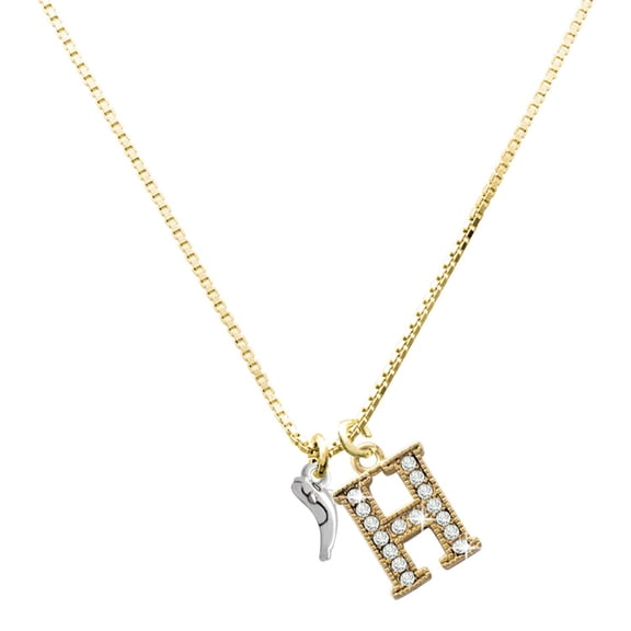 Delight Jewelry Silver-tone Mini Whale and Large Goldtone Crystal Initial H Charm Necklace, 17.5"+2"