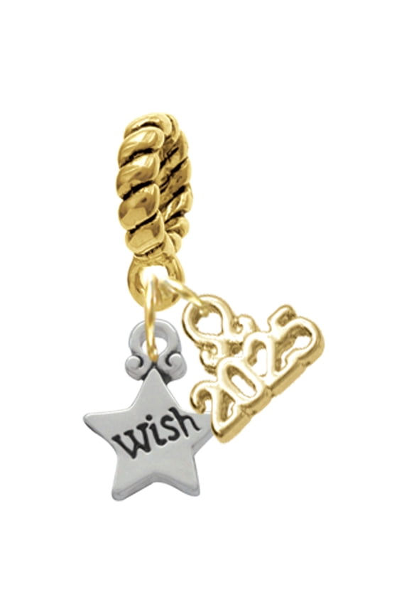 Silver-tone Mini ''Wish'' Star - Gold-tone Rope Charm Bead Dangle with Mini 2025