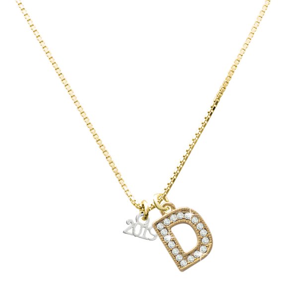 Delight Jewelry Silver-tone Mini Year 2019 with a Large Goldtone Crystal Initial - D - Charm Necklace, 17.5"+2"
