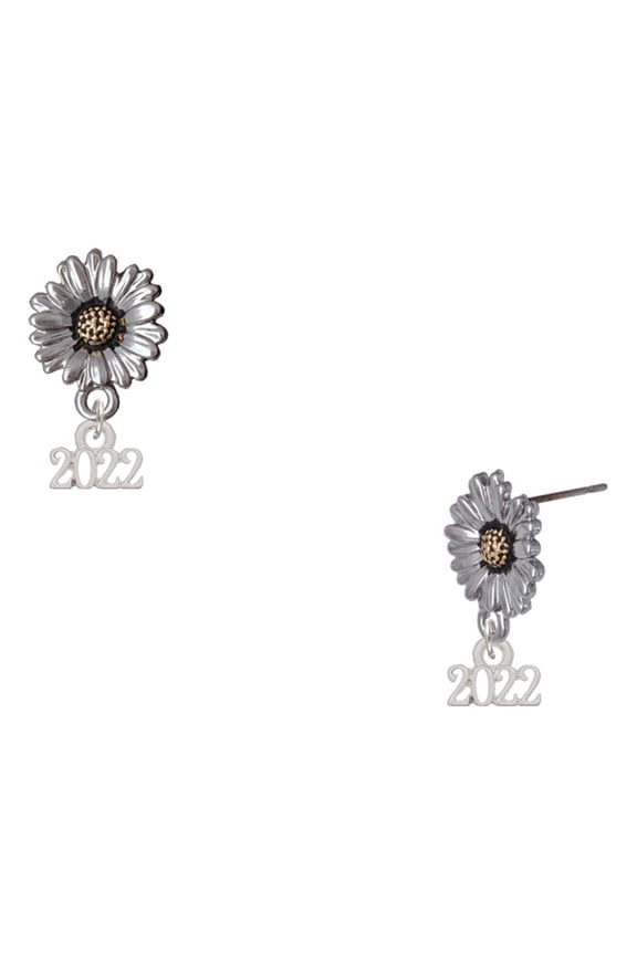 Silver-tone Mini Year 2022 - Two-tone Daisy Flower Post Earrings
