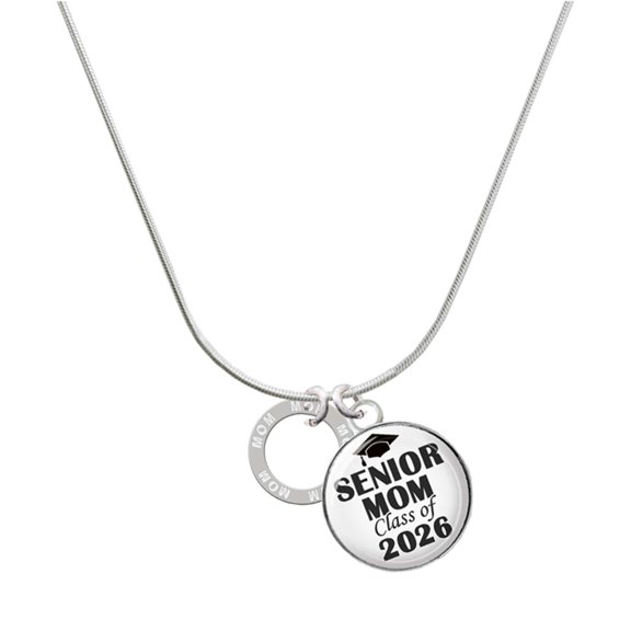 Delight Jewelry Silver-tone Mom Eternity Circle - Silvertone Senior Mom Class of 2026 Dome Necklace, 18"