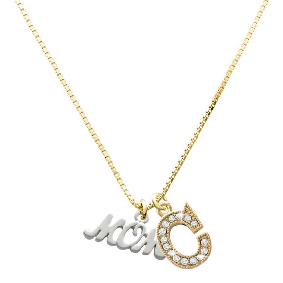 Delight Jewelry Silver-tone Mom - Large Goldtone Crystal Initial - C - Charm Necklace, 17.5"+2"