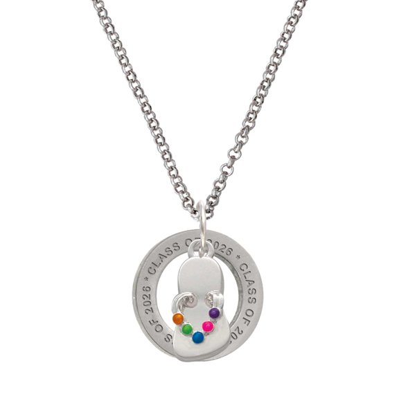 Delight Jewelry Silver-tone Multicolored Flip Flop - Class of 2026 Affirmation Ring Necklace, 23"